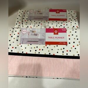 Polka Dot and Striped Table Runner - White, Black, Red, Gold, Pink